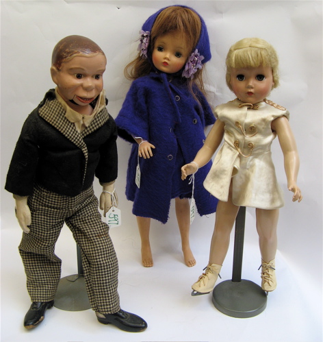 Appraisal: THREE COLLECTIBLE DOLLS Charlie McCarthy ventriloquist doll H Sonia Henie