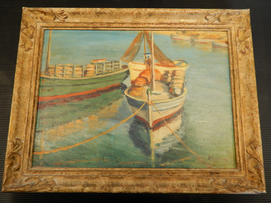 Appraisal: E Neilson Fishing boats oil on board cm x cm