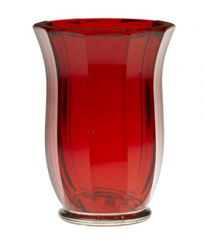 Appraisal: A RED FACETED GLASS VASE POSSIBLY BOHEMIAN of beaker shape