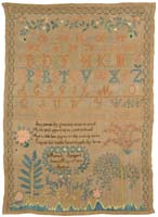 Appraisal: FABULOUS UNFRAMED SCHOOLGIRL NEEDLEWORK SAMPLER It appears that this was