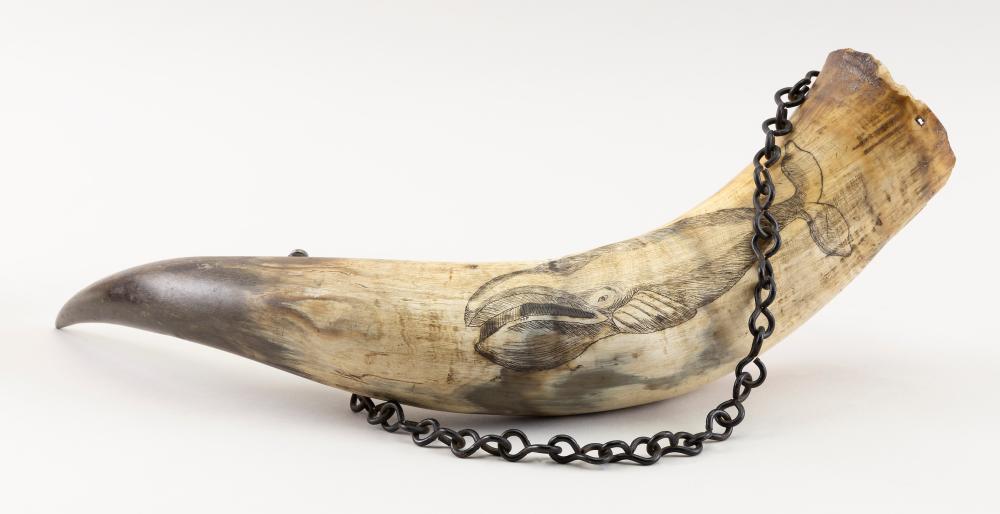 Appraisal: STEER HORN ENGRAVED WITH A RIGHT WHALE TH CENTURY LENGTH