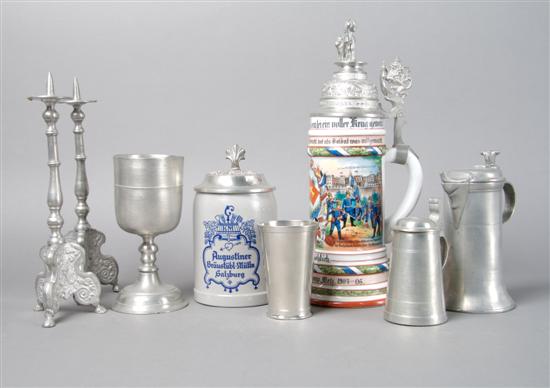 Appraisal: A Group of Austrian Pewter Articles Height of tallest inches