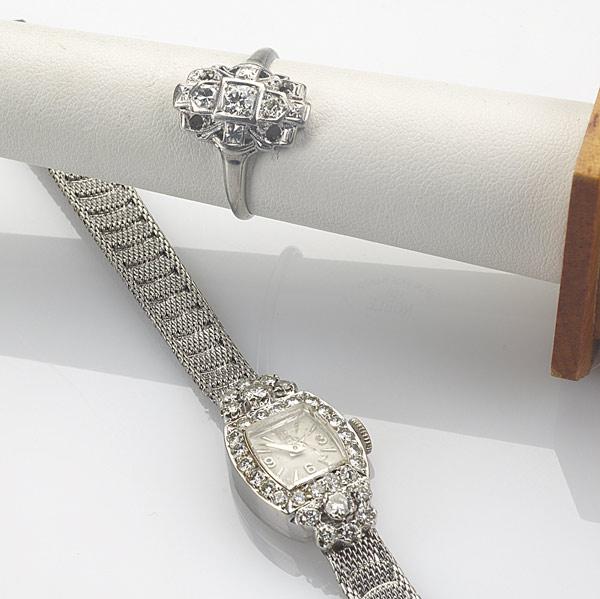 Appraisal: ART DECO PLATINUM GOLD JEWELRY Nivada Grenchen ladies watch in