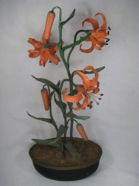 Appraisal: All metal arrangement orange painted tiger lily flowers with green