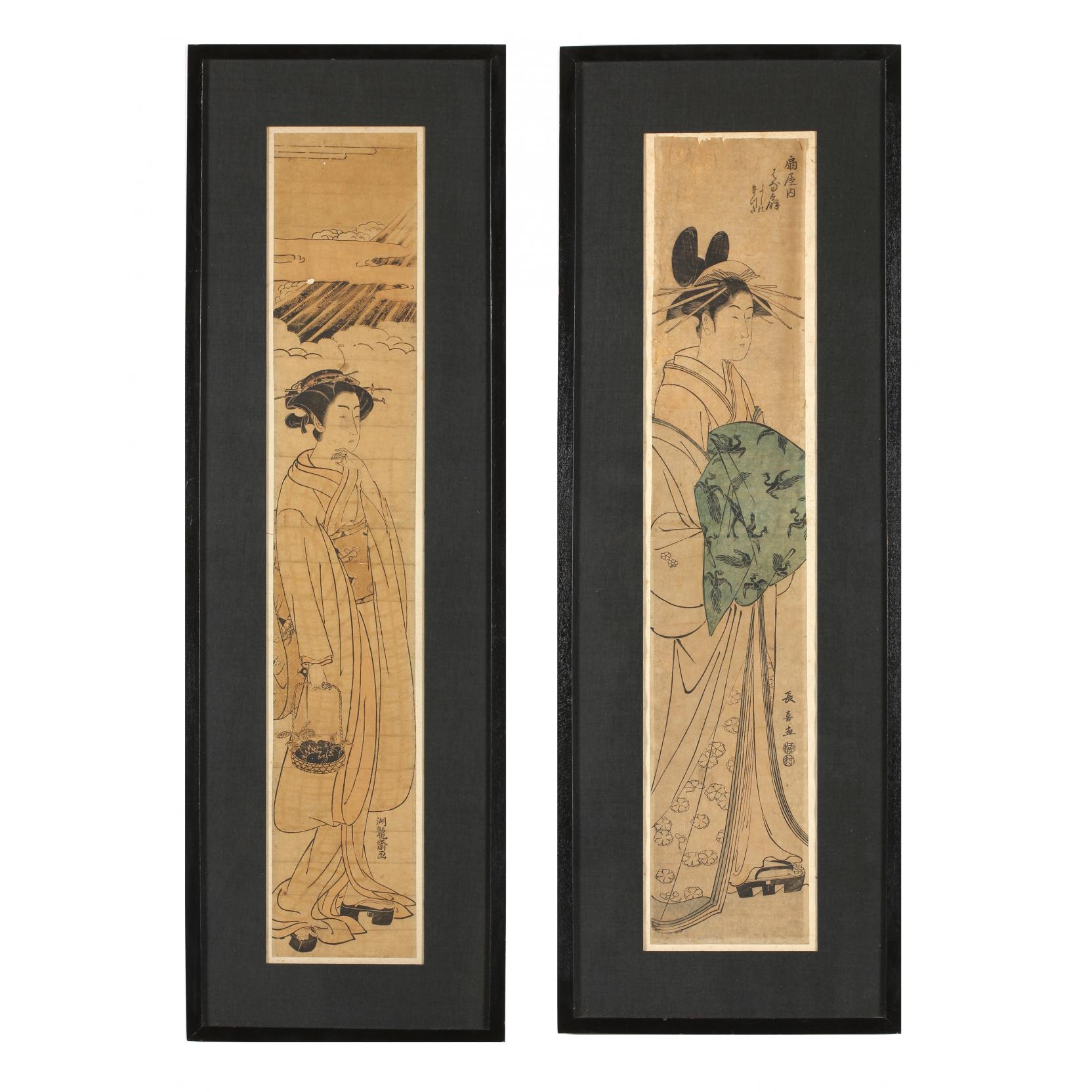 Appraisal: Two th Century Japanese Woodblocks each depicting a standing Geisha