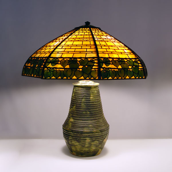 Appraisal: FULPER POTTERY HANDEL DOUBLE IVY TABLE LAMP panel Staggered Brick