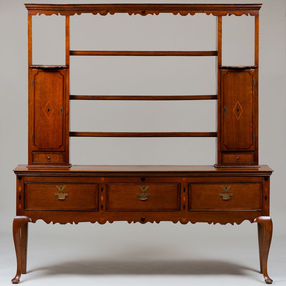 Appraisal: George III Style Inlaid Oak Welsh Dresser In two parts