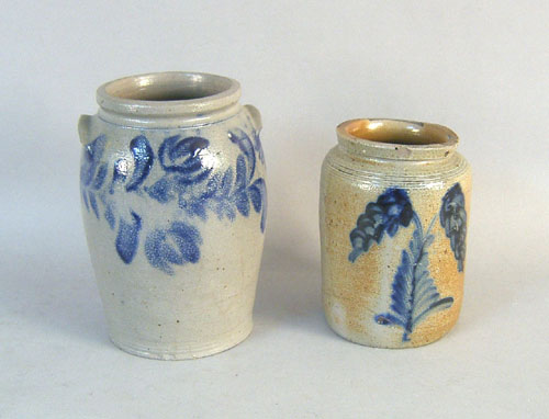 Appraisal: Two stoneware crocks th c with cobalt decoration h and