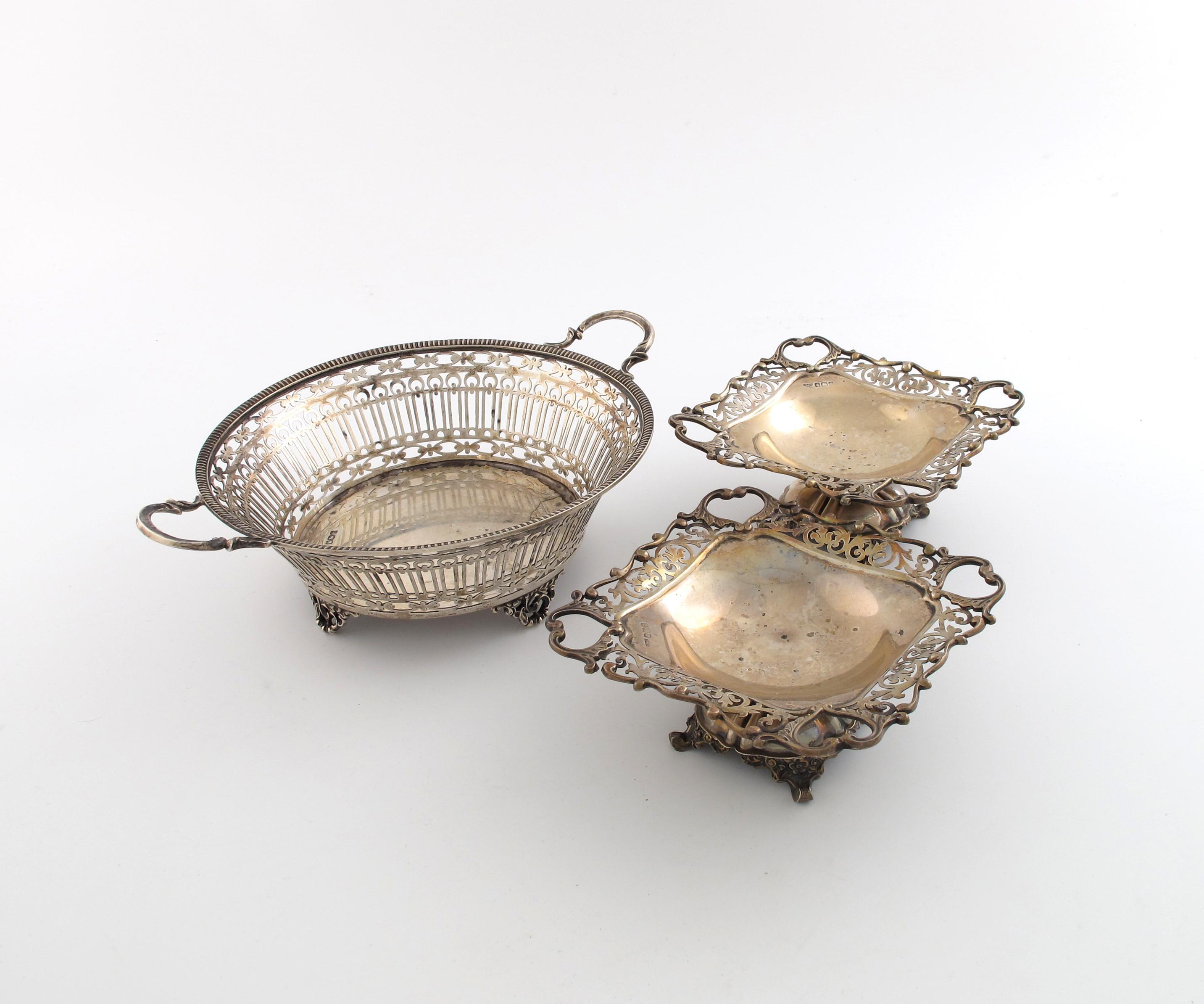 Appraisal: A two-handled pierced silver dish