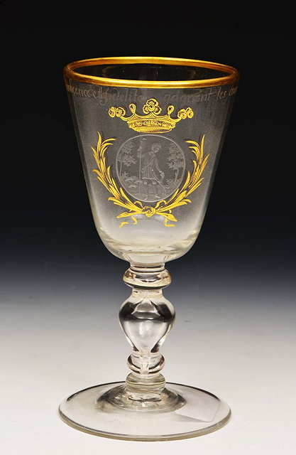 Appraisal: A POTSDAM ZECHLIN GLASS GOBLET with intaglio cut panel with