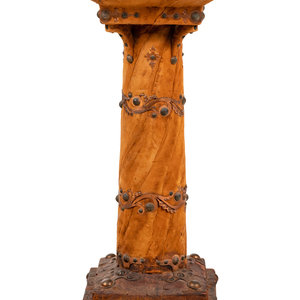 Appraisal: A Nailhead Decorated Leather Clad Pedestal Late th Early th