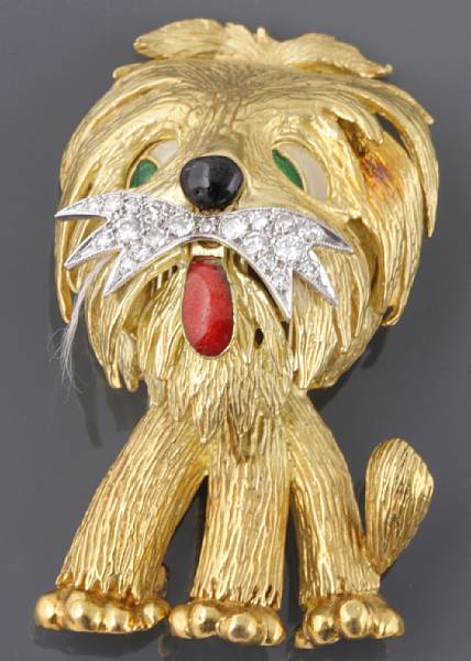 Appraisal: An enamel diamond and k gold dog brooch g gross