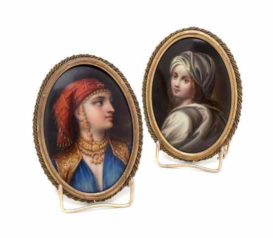 Appraisal: A Pair of Continental Portrait Miniatures on Porcelain of oval