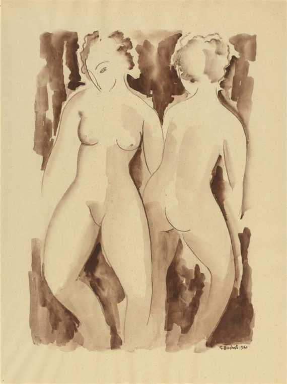 Appraisal: BUCHET GUSTAVE Etoy - Lausanne Two female nudes India ink