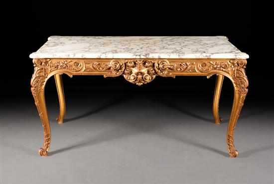 Appraisal: Napoleon III style carved giltwood Languedoc marble top center table