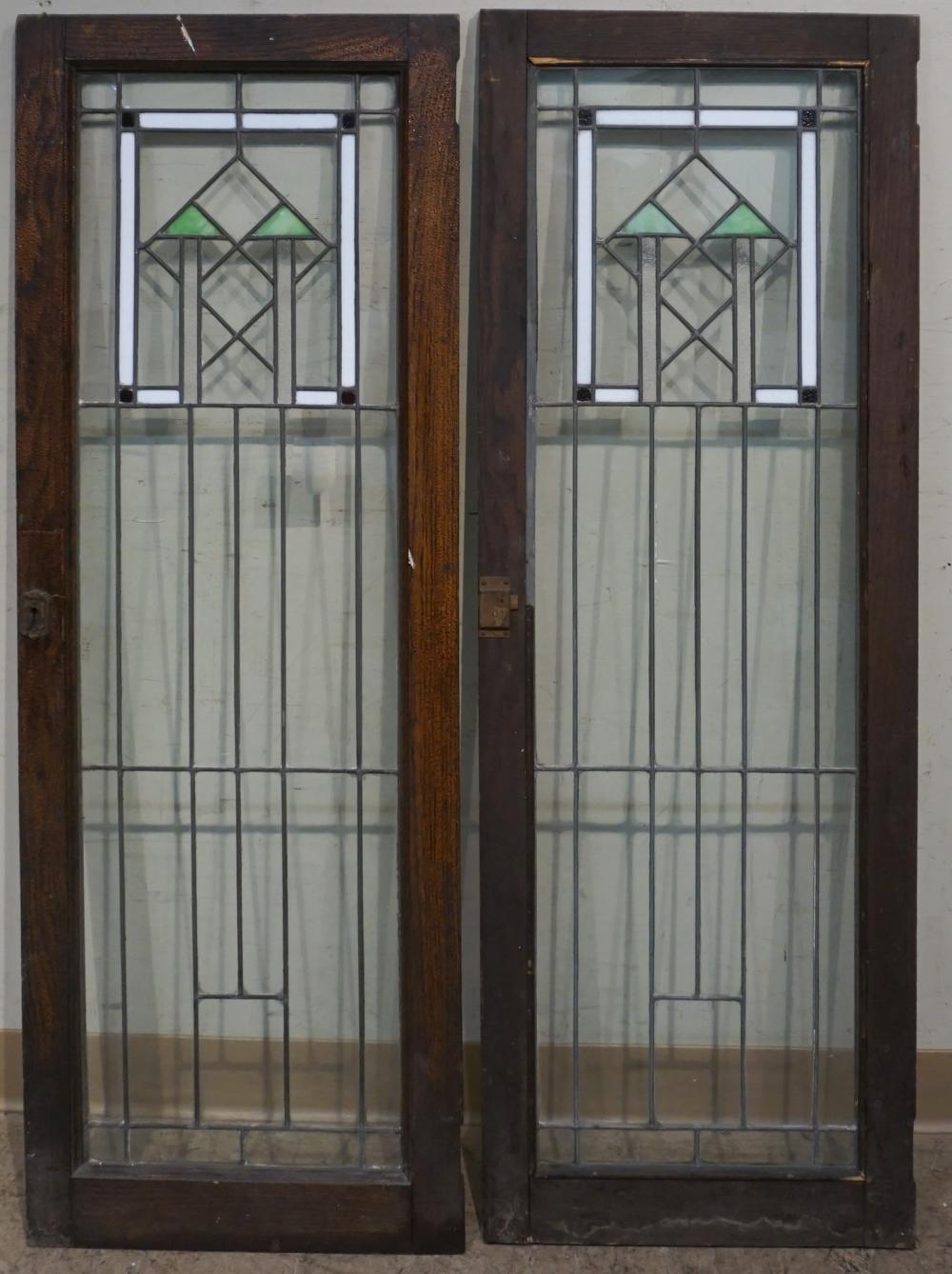 Appraisal: Pair of Arts and Crafts Style Oak and Leaded Glass