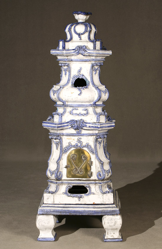 Appraisal: French Brass Mounted Blue and White Majolica Free-Standing Stove th