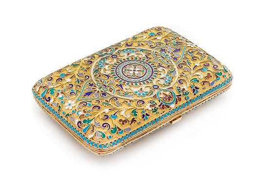 Appraisal: A Russian Silver-Gilt and Enamel Cigarette Case Likely Mark of