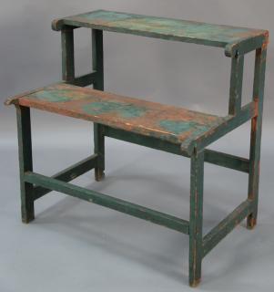 Appraisal: Primitive green and red painted bucket Stepper bench two tier