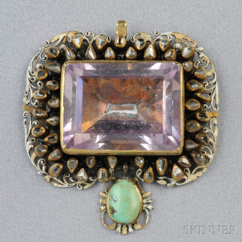 Appraisal: Antique Gold Gem-set Pendant probably Portugal set with a large