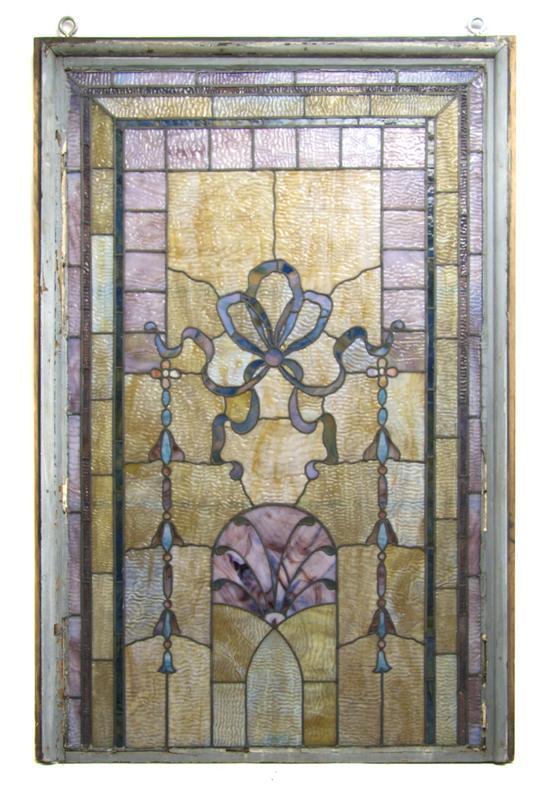 Appraisal: n American Stained Glass Window of rectangular form centered with