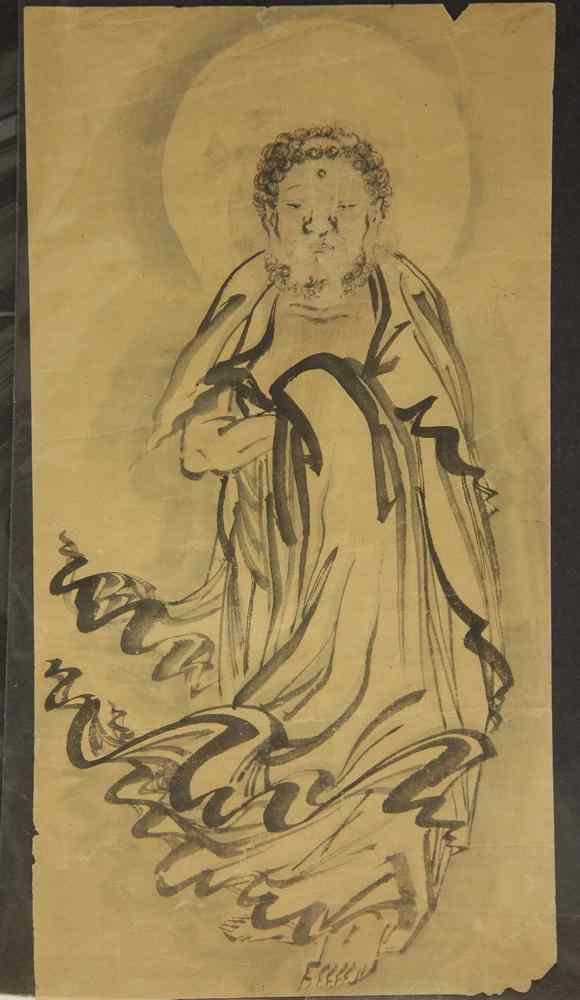 Appraisal: JAPANESE INK DRAWING - Early Portrait of a Diety ''