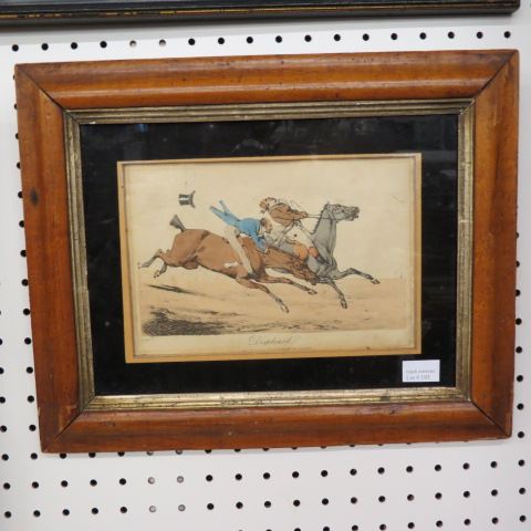 Appraisal: Equestrian Engraving hand-colored Displeased image area x