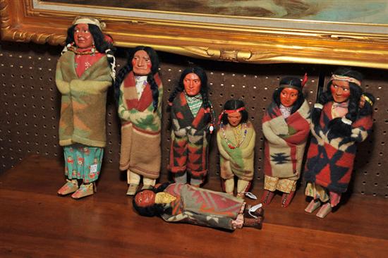 Appraisal: SEVEN SKOOKUM DOLLS '' h to '' h Four with