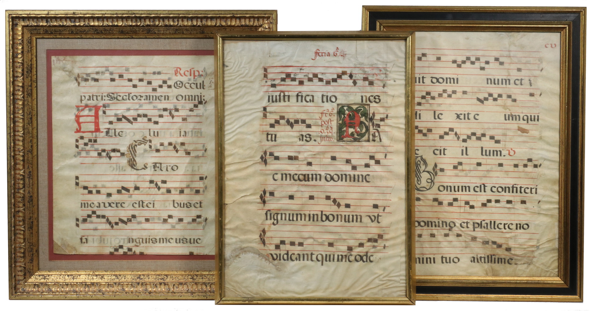 Appraisal: FRAMED TH - TH C VELLUM MUSICAL MANUSCRIPT LEAVES Antiphonal