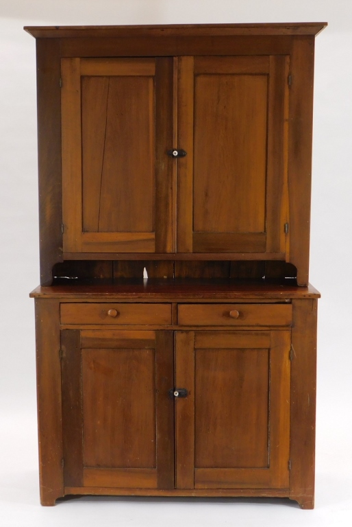 Appraisal: C AMERICAN COUNTRY WALNUT STEP BACK CUPBOARD United States th