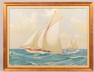 Appraisal: Montague Dawson Watercolor Depicting Racing Yachts Montague Dawson Watercolor and