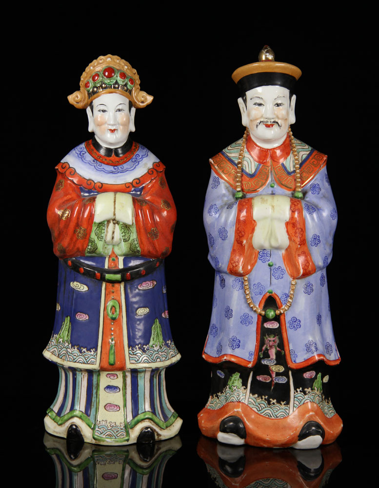 Appraisal: - Pr Chinese Republic Period Ceramic Ancestor Figures Pair of