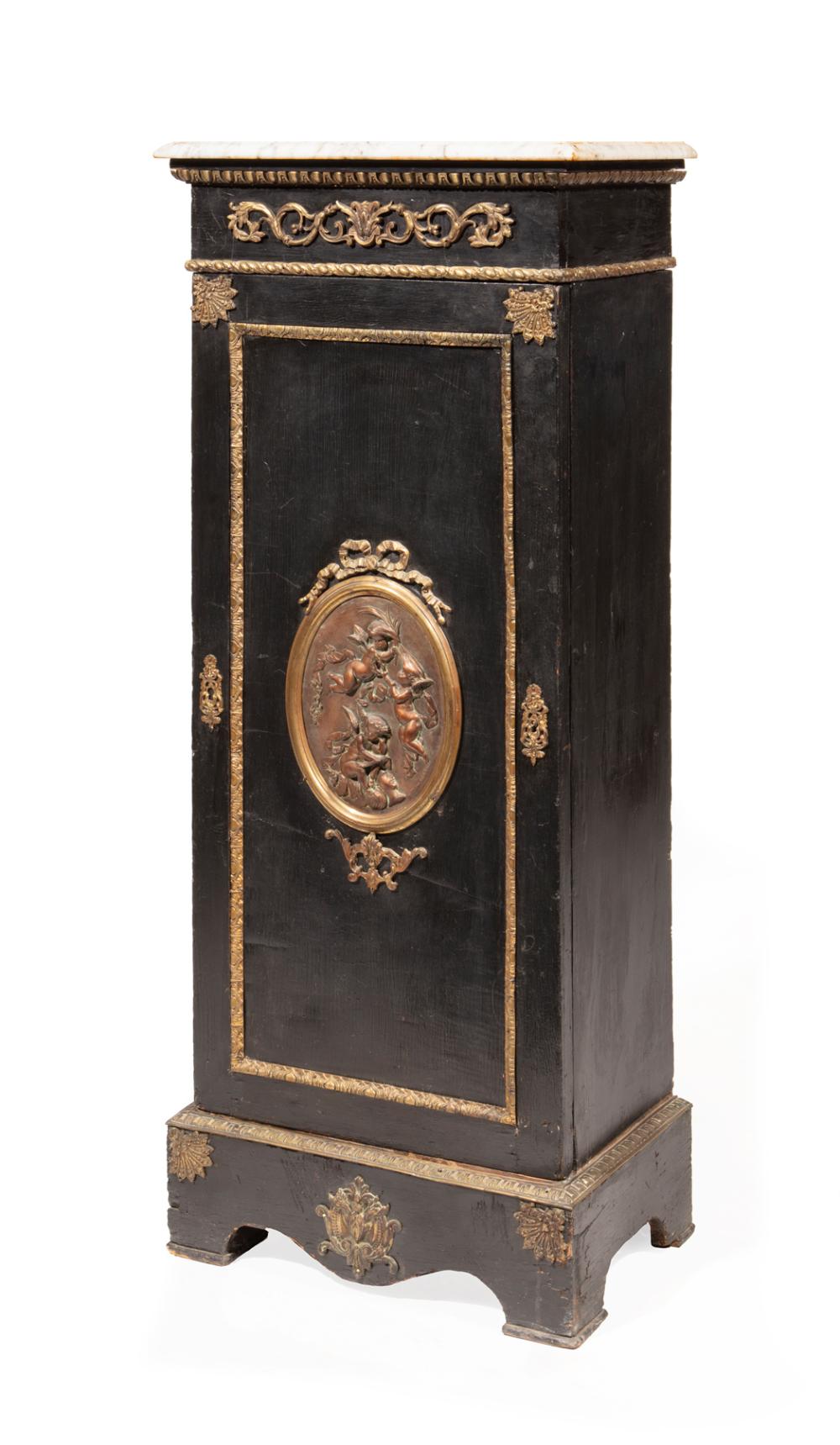 Appraisal: Napoleon III Bronze-Mounted and Ebonized Parlor Cabinet marble top foliate