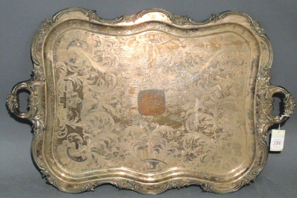 Appraisal: Chippendale style silverplate serving tray x