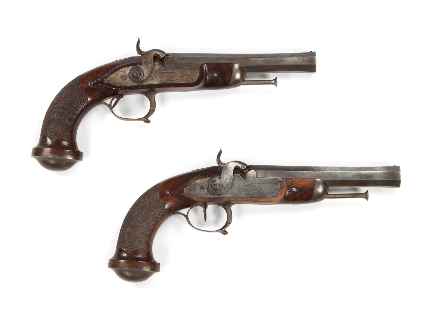 Appraisal: Pair of French percussion pistols Roguet active at St Etienne