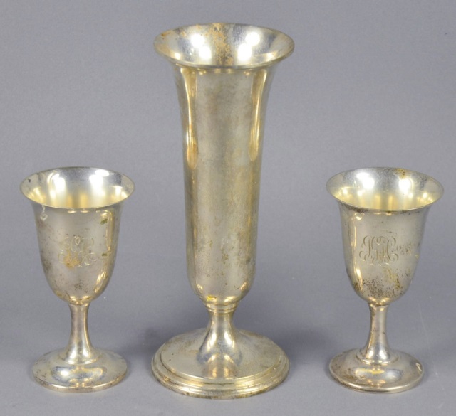 Appraisal: Three Pieces Sterling HollowareIncluding vase H and two wine goblets