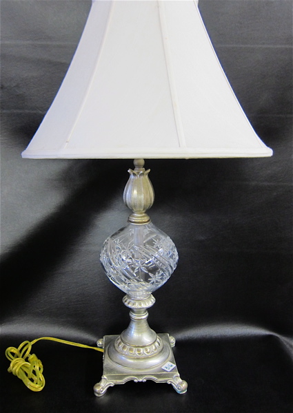 Appraisal: WATERFORD CRYSTAL TABLE LAMP having silk shade Lamp is visibly