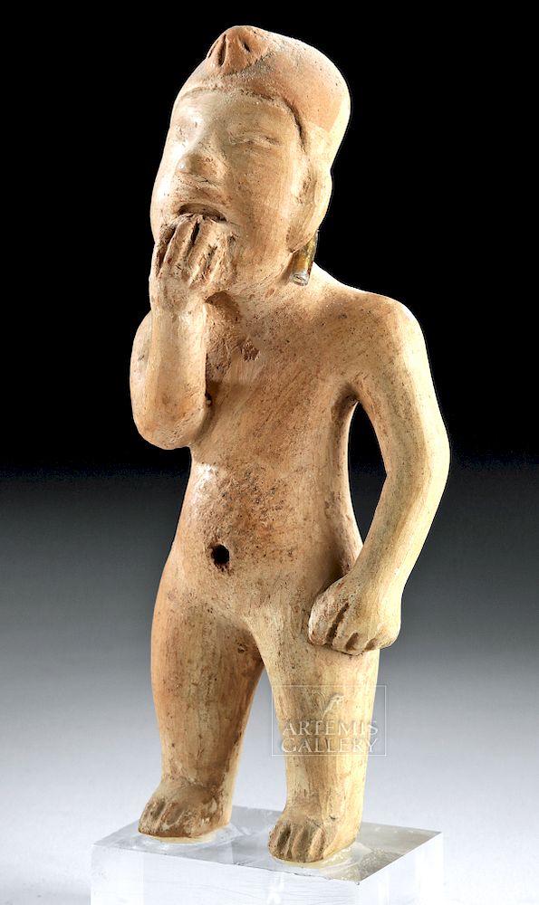 Appraisal: Olmec Pottery Standing Figure w Hand to Mouth Gesture Pre-Columbian