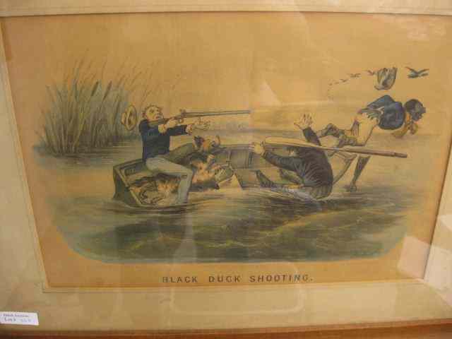 Appraisal: Currier Ives Handcolored Engraving''Black Duck Shooting'' dated Thomas Worth artist