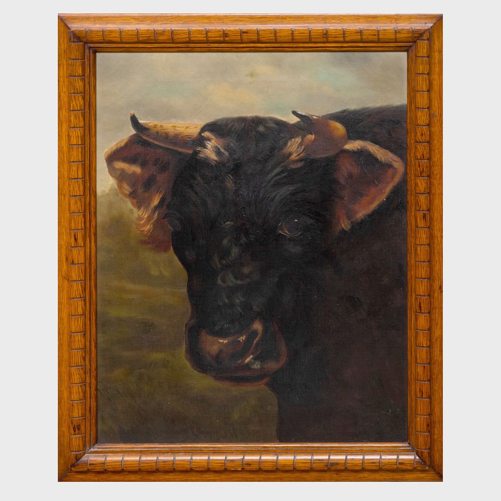 Appraisal: American School Cow Oil on canvas unsigned with the Worth