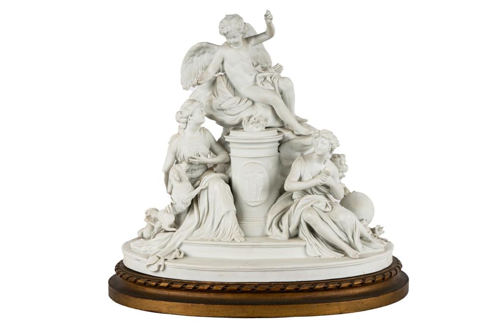 Appraisal: SEVRES BISQUE PORCELAIN ALLEGORICAL FIGURAL GROUPmarked to underside with incised