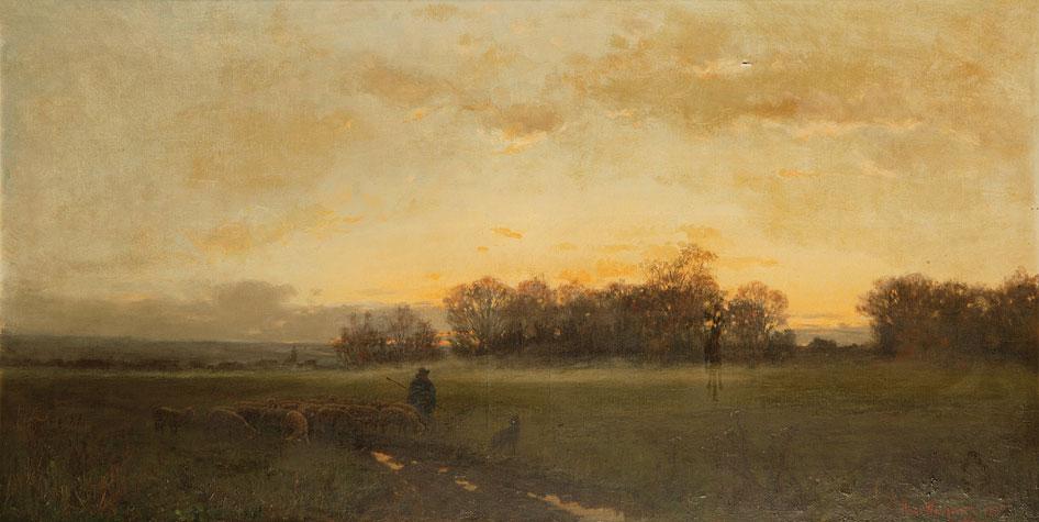 Appraisal: HANS WIEGAND A landscape with a shepherd and sheep at