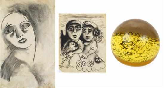 Appraisal: Mirka Mora born Three works including i Figure charcoal on