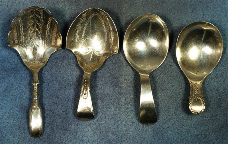 Appraisal: Georgian silver tea caddy spoons w engraved design Birmingham IT