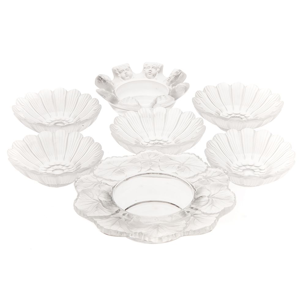 Appraisal: Lalique Daisy Bowls Bottle Coaster Ashtray comprising five nut bowls