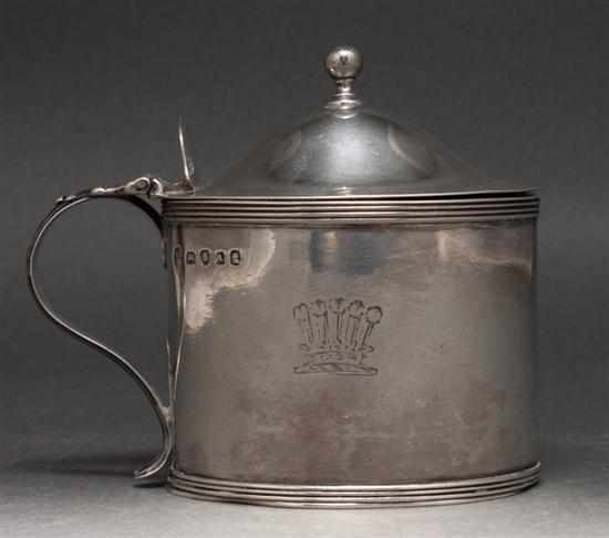 Appraisal: English sterling silver mustard pot with hallmarks of Henry Chawner