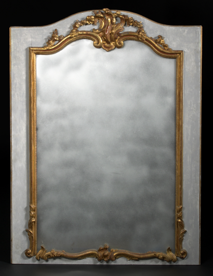 Appraisal: Louis XV-Style Giltwood and Gris-de-Trianon-Painted Looking Glass early th century