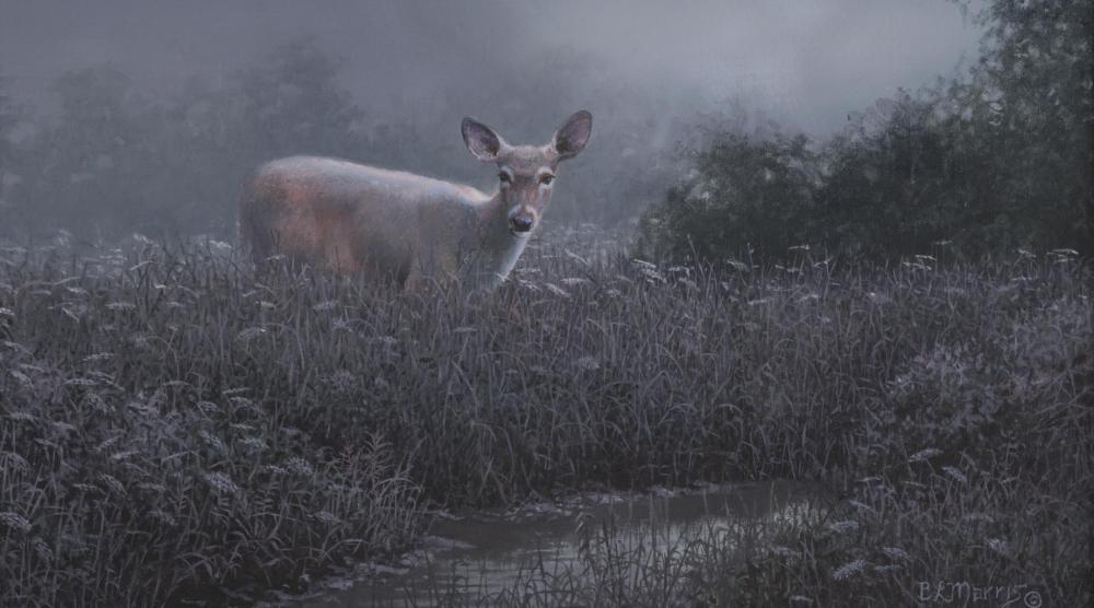 Appraisal: BONNIE MARRIS Michigan born acrylic on canvas Night Secrets deer