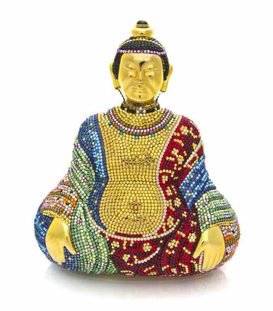 Appraisal: A Judith Leiber Multicolor Crystal Buddha Minaudiere with all accessories