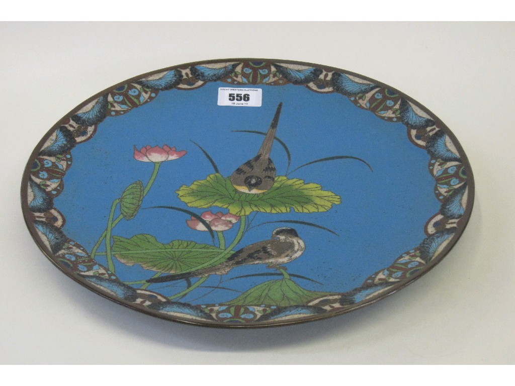 Appraisal: Cloisonne circular plate decorated with two birds amongst foliage